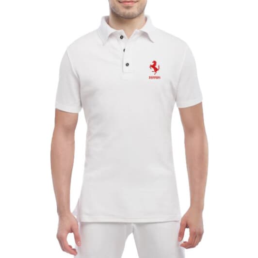 Футболка чоловіча Globuspioner поло Ferrari Logo Horse Art біла принт спереду