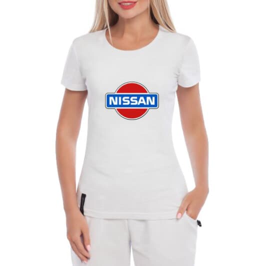Футболка женская Globuspioner классическая Nissan OLd Logo белая принт спереди