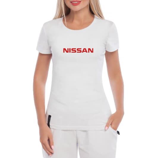 Футболка женская Globuspioner классическая Nissan Sign белая принт спереди