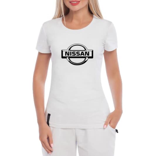 Футболка жіноча Globuspioner класична Nissan Bid Logo Art біла принт спереду