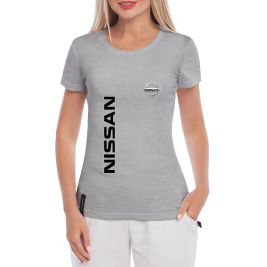 Футболка жіноча Globuspioner класична Nissan Big Logo Vertical сіра принт спереду