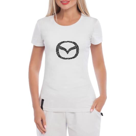 Футболка жіноча Globuspioner класична Mazda Tribal Logo біла принт спереду