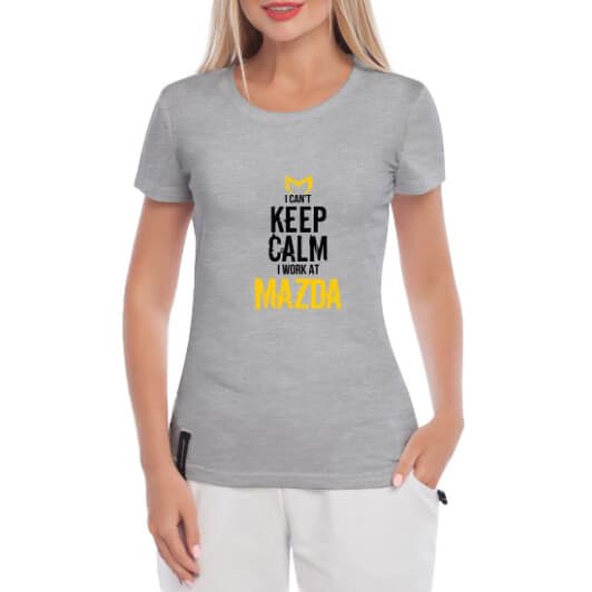 Футболка жіноча Globuspioner класична I Cant Keep Calm I Work At Mazda сіра принт спереду