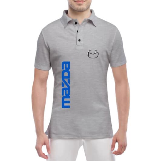 Футболка чоловіча Globuspioner поло Mazda Big Sign Vertical Blue сіра принт спереду