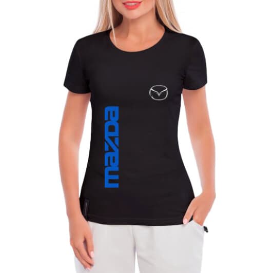 Футболка женская Globuspioner классическая Mazda Big Sign Vertical Blue черный спереди