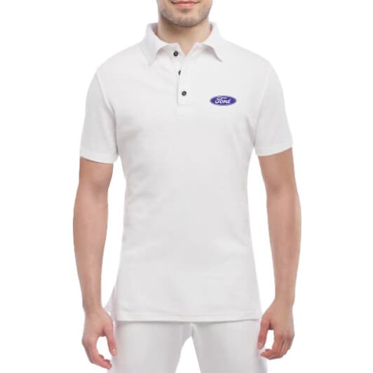 Футболка чоловіча Globuspioner поло Ford Big Logo Blue біла принт спереду