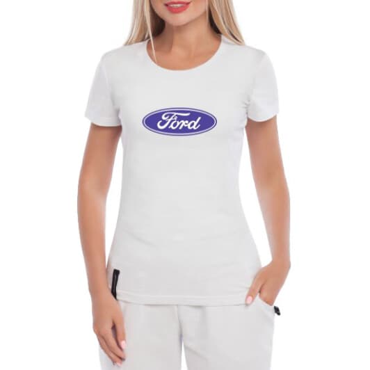 Футболка жіноча Globuspioner класична Ford Big Logo Blue біла принт спереду