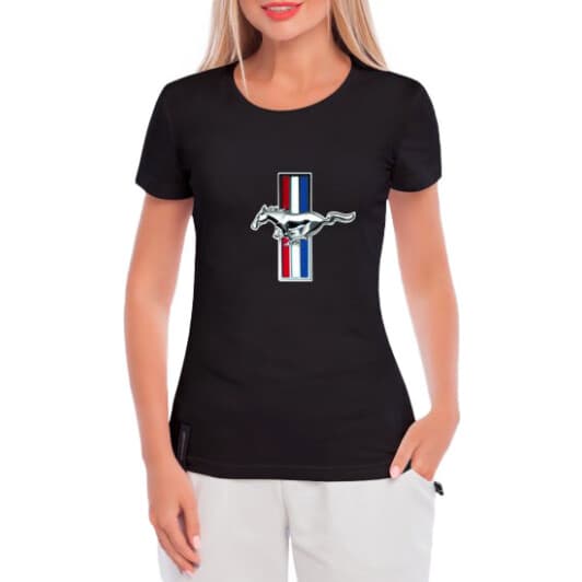 Футболка женская Globuspioner классическая Ford Mustang Tricolor черный спереди