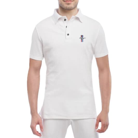 Футболка мужская Globuspioner поло Ford Mustang Tricolor Mini белый спереди