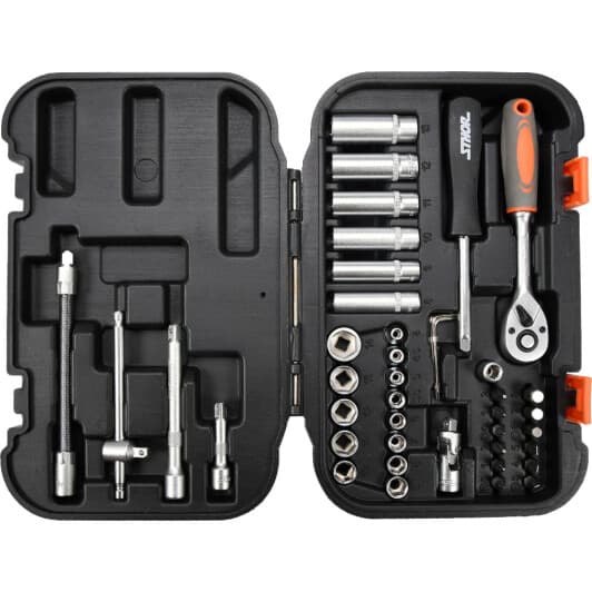 Набор бит и торцевых головок с держателем и трещоткой STHOR 58641 34 шт.