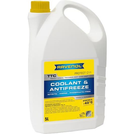 Ravenol TTC Protect C11 G11 желтый -40 °C, 5 л готовый антифриз