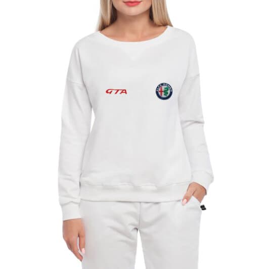 Світшот жіночий Globuspioner Alfa Romeo GTA принт спереду спущений рукав білий
