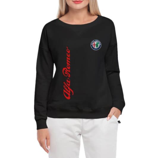 Свитшот женский Globuspioner Alfa Romeo Vertical Logo принт спереди спущенный рукав чёрный