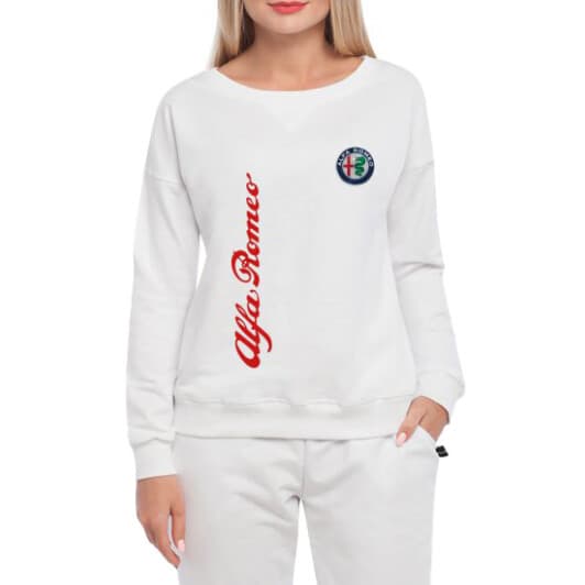 Світшот жіночий Globuspioner Alfa Romeo Vertical Logo принт спереду спущений рукав білий