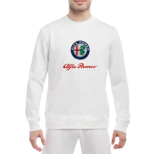 Світшот чоловічий Globuspioner Alfa Romeo Big Logo принт спереду класичний рукав білий