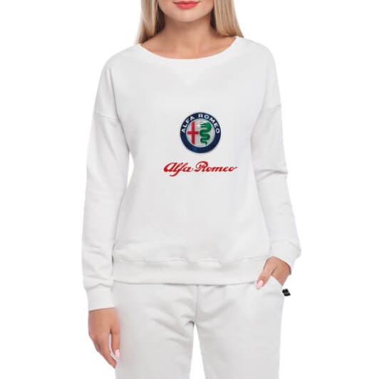 Свитшот женский Globuspioner Alfa Romeo Big Logo принт спереди спущенный рукав белый