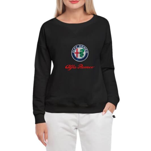 Свитшот женский Globuspioner Alfa Romeo Big Logo принт спереди спущенный рукав чёрный