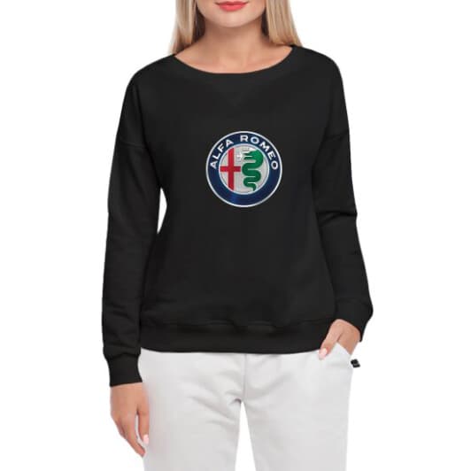 Світшот жіночий Globuspioner Alfa Romeo Big Logo v2 принт спереду спущений рукав чорний