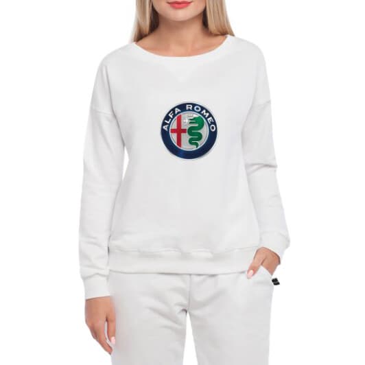 Світшот жіночий Globuspioner Alfa Romeo Big Logo v2 принт спереду спущений рукав білий