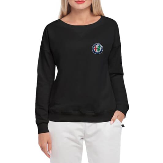 Світшот жіночий Globuspioner Alfa Romeo Mini Logo принт спереду спущений рукав чорний