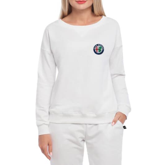 Світшот жіночий Globuspioner Alfa Romeo Mini Logo принт спереду спущений рукав білий