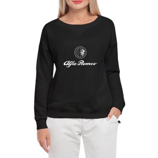 Свитшот женский Globuspioner Alfa Romeo Logo принт спереди спущенный рукав чёрный