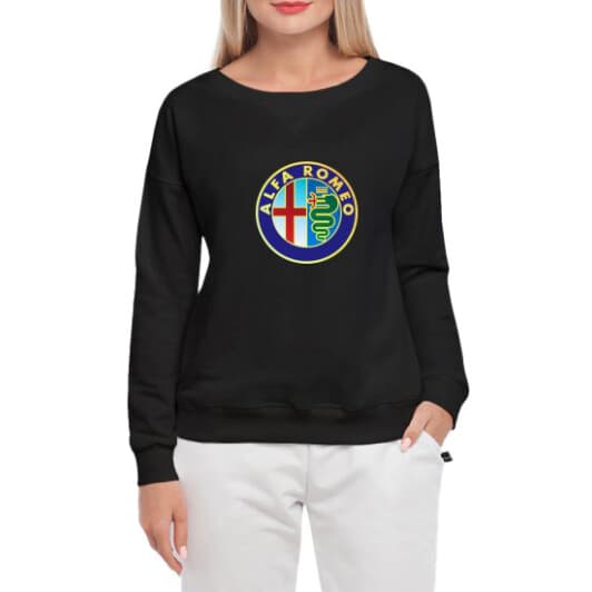 Світшот жіночий Globuspioner Alfa Romeo Classic принт спереду спущений рукав чорний