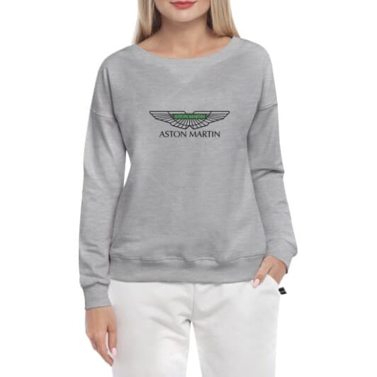 Свитшот женский Globuspioner Aston Martin Vector Logo Green спереди спущенный рукав серый
