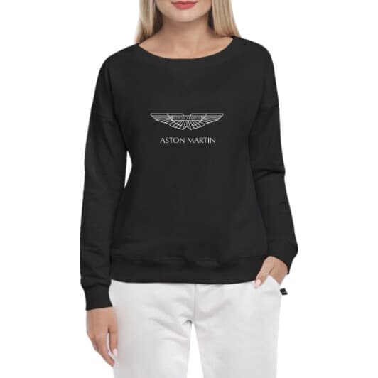 Світшот жіночий Globuspioner Aston Martin Vector Logo принт спереду спущений рукав чорний