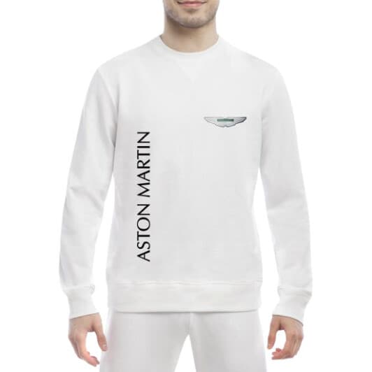 Світшот чоловічий Globuspioner Aston Martin Vertical Logo принт спереду класичний рукав білий