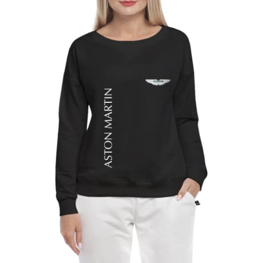 Свитшот женский Globuspioner Aston Martin Vertical Logo спереди спущенный рукав чёрный