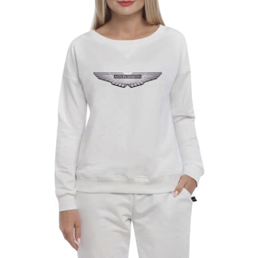 Світшот жіночий Globuspioner Aston Martin Silver Wings v2 принт спереду спущений рукав білий