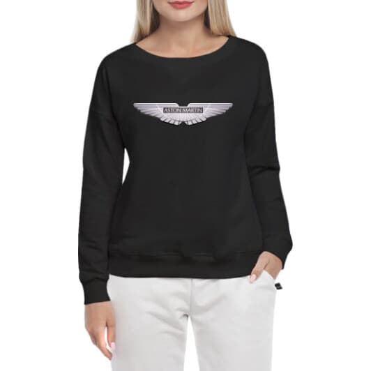 Свитшот женский Globuspioner Aston Martin Silver Wings v2 спереди спущенный рукав чёрный