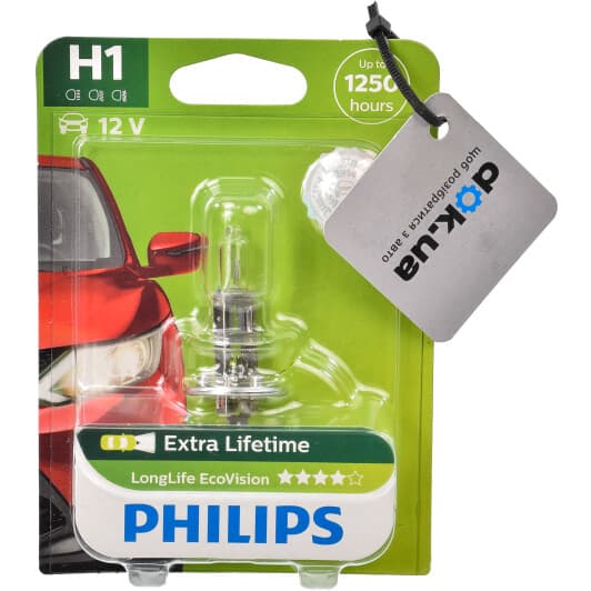 Автолампа Philips LongLife EcoVision H1 P14,5s 55 W прозрачная 12258LLECOB1