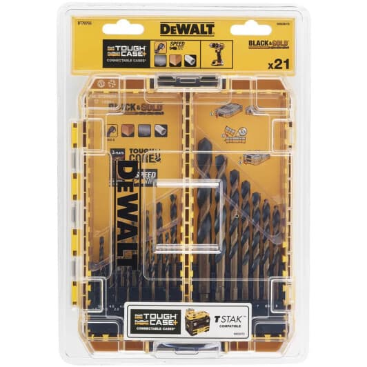 Набор сверл DeWALT спиральных по металлу Black&Gold DT70755 1-12 мм 21 шт.