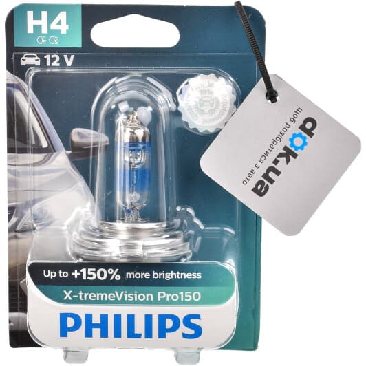 Автолампа Philips X-tremeVision Pro150 H4 P43t-38 60 W прозрачно-голубая 12342XVPB1
