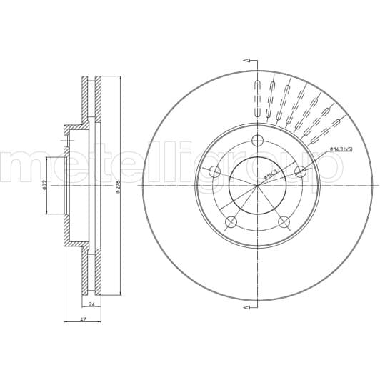 23-1036C Metelli Тормозной диск