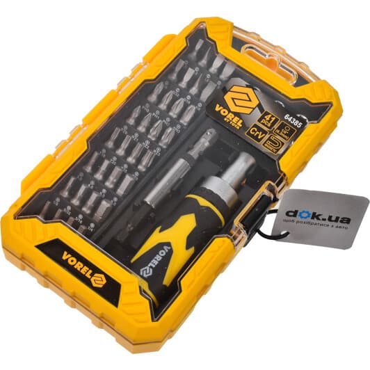 Викрутка реверсивна з набором бит Vorel 64385