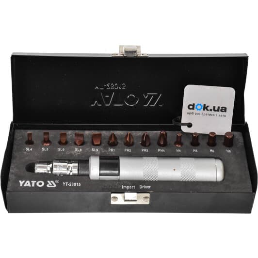 Отвертка реверсивная ударная с набором бит Yato YT-28015