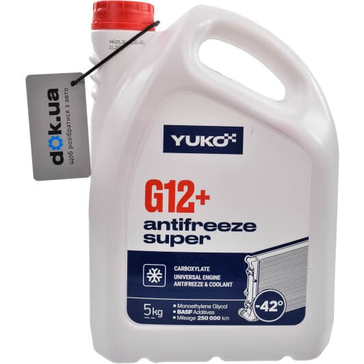 Yuko Super G12+ червоний -42 °C, 5 л готовий антифриз