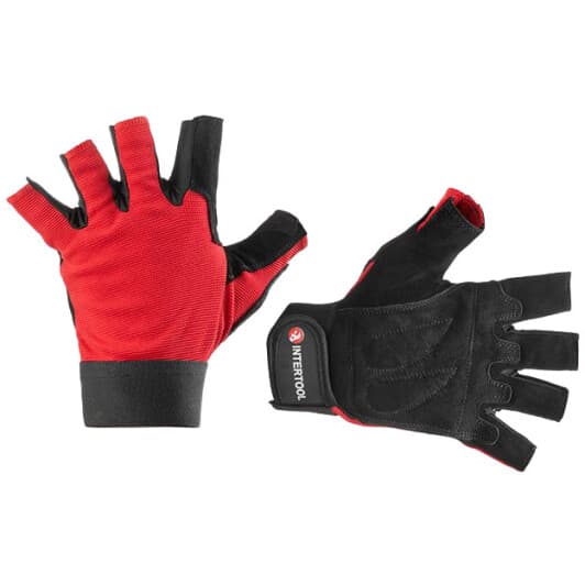 Перчатки рабочие Intertool синтетические с кожаными вставками черные