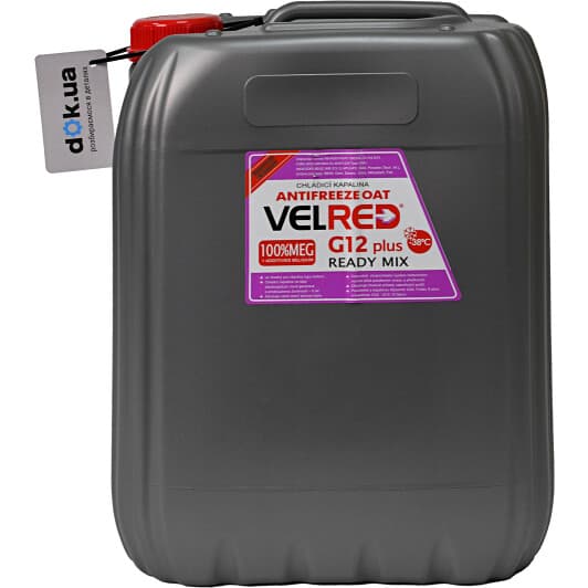 Velnord Velred READY MIX G12+ червоний -38 °C, 20 л готовий антифриз