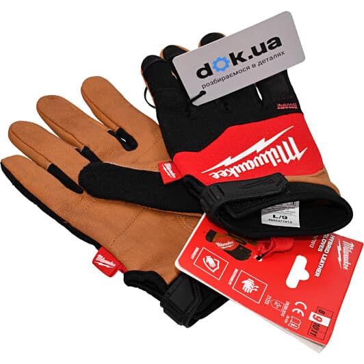 Рукавички робочі Milwaukee Hybrid Leather синтетичні з шкіряними вставками чорні