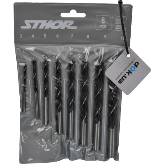 Набор сверл STHOR спиральных по дереву 22380 3-10 мм 8 шт.