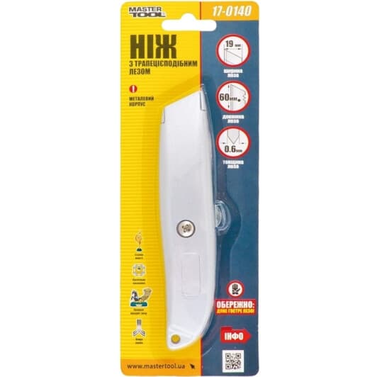 Нож монтажный MasterTool 17-0140 монолитное лезвие