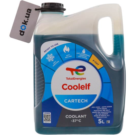 Total Coolelf Cartech синьо-зелений -37 °C, 5 л готовий антифриз