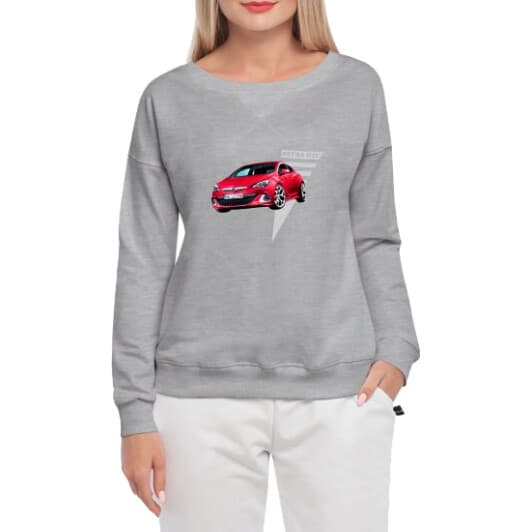 Свитшот женский Globuspioner Opel Astra GTC спереди спущенный рукав серый