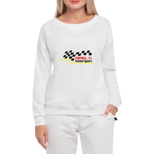 Свитшот женский Globuspioner Opel Motor Sport спереди спущенный рукав белый