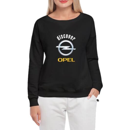 Свитшот женский Globuspioner Opel Discover спереди спущенный рукав чёрный