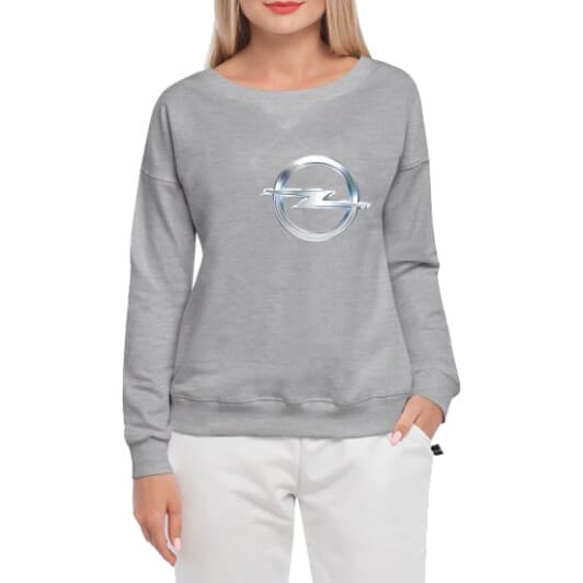 Свитшот женский Globuspioner Opel Big Logo Silver спереди спущенный рукав серый
